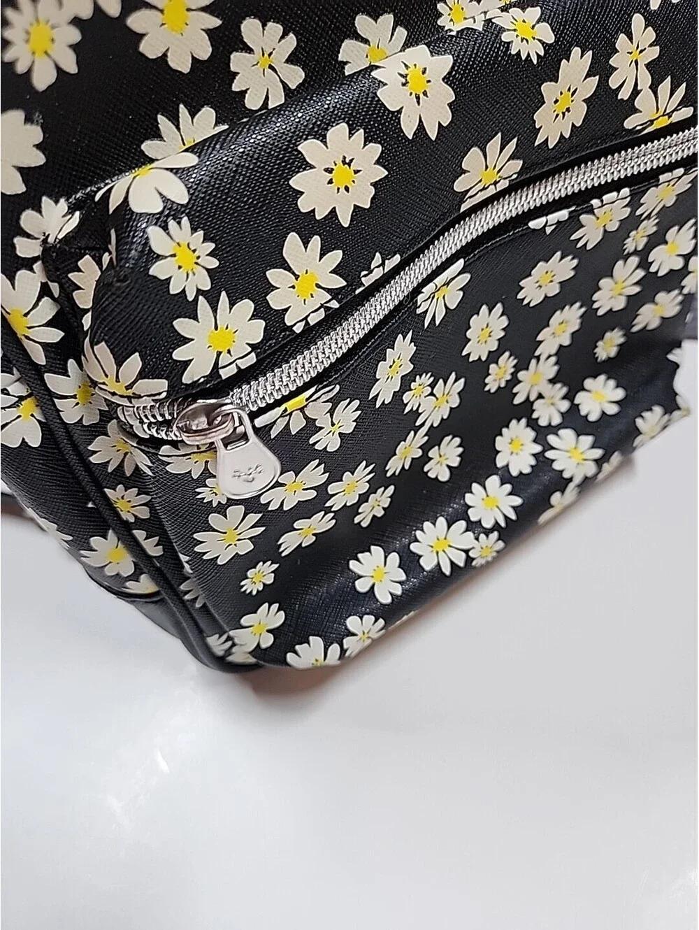 Justice mini backpack Black With Daisy, Approx 10x8, Zip Closure With Front Pock